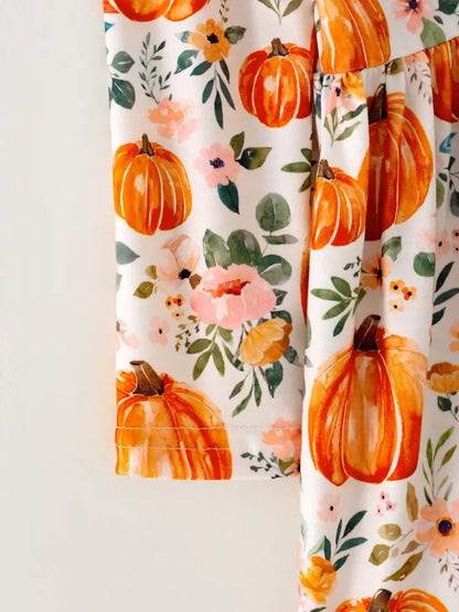 Girls FALL Pumpkin Print Long Sleeve Dress - Dress
