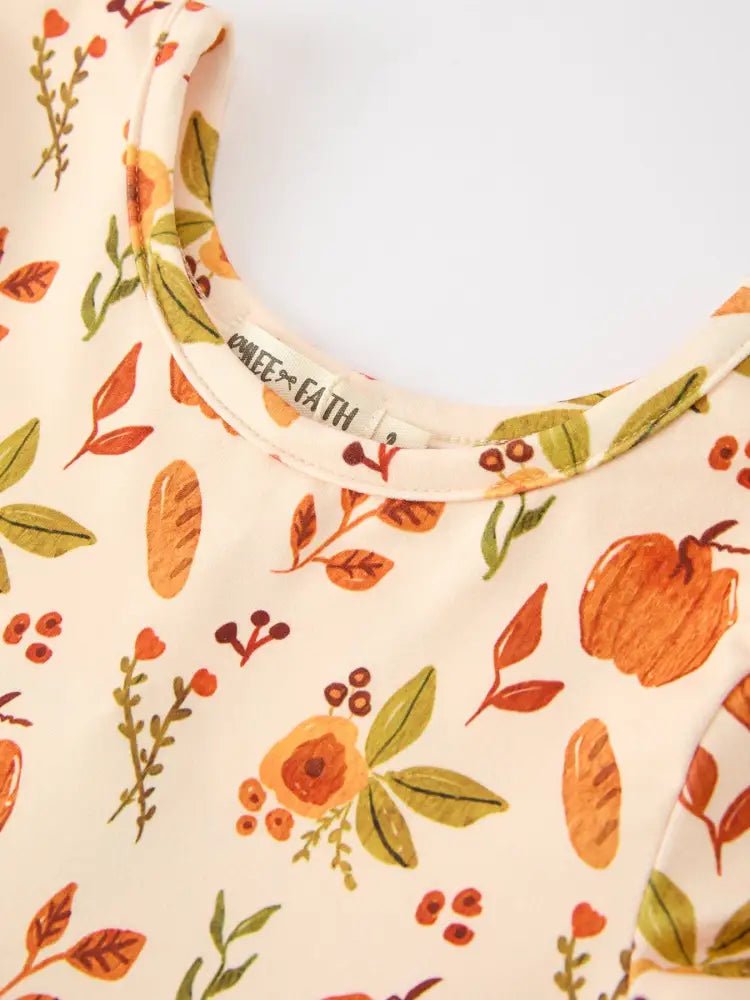 Fall Pumpkin Floral Girls Twirl Dress Long Sleeve - Dress