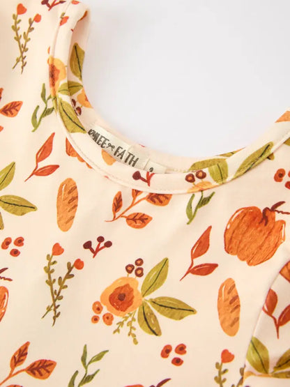Fall Pumpkin Floral Girls Twirl Dress Long Sleeve - Dress
