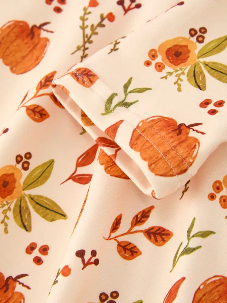 Fall Pumpkin Floral Girls Twirl Dress Long Sleeve - Dress