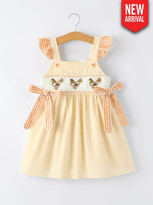 Farm Girl Chicken Smocked Bow Ruffle Dress - Dress