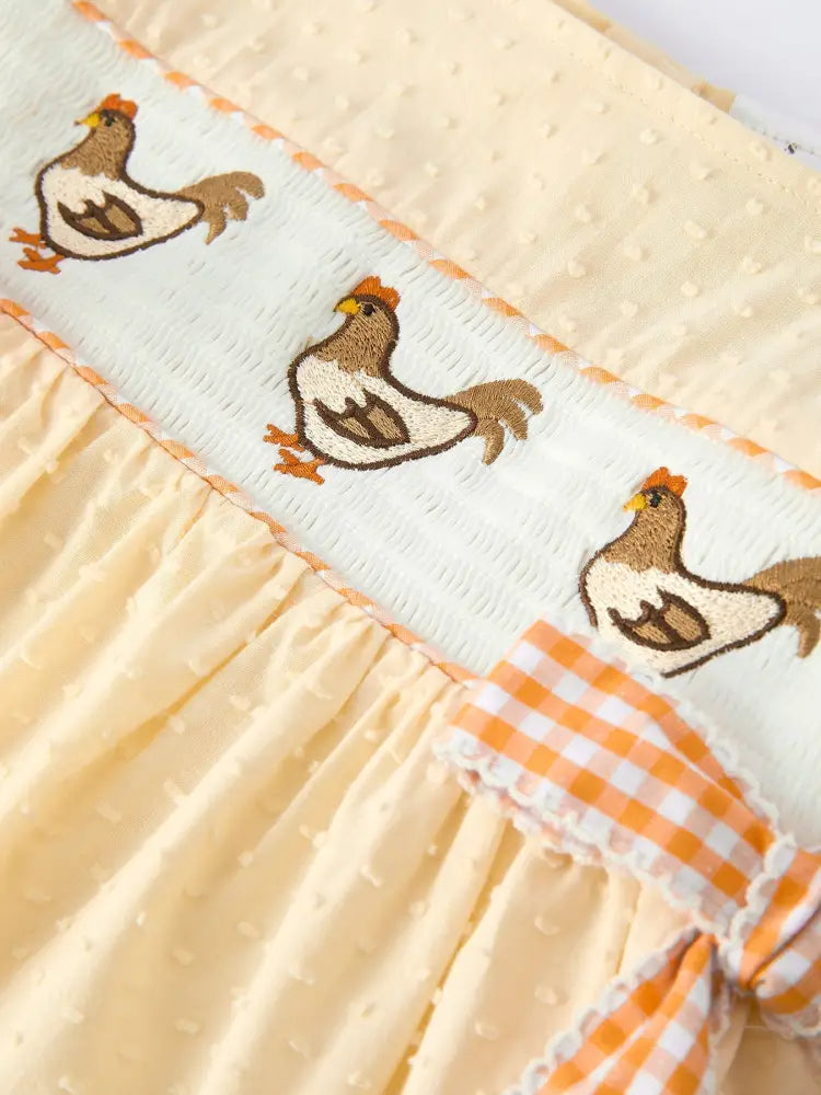 Farm Girl Chicken Smocked Bow Ruffle Dress - Dress