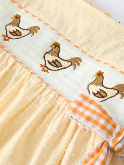 Farm Girl Chicken Smocked Bow Ruffle Dress - Dress