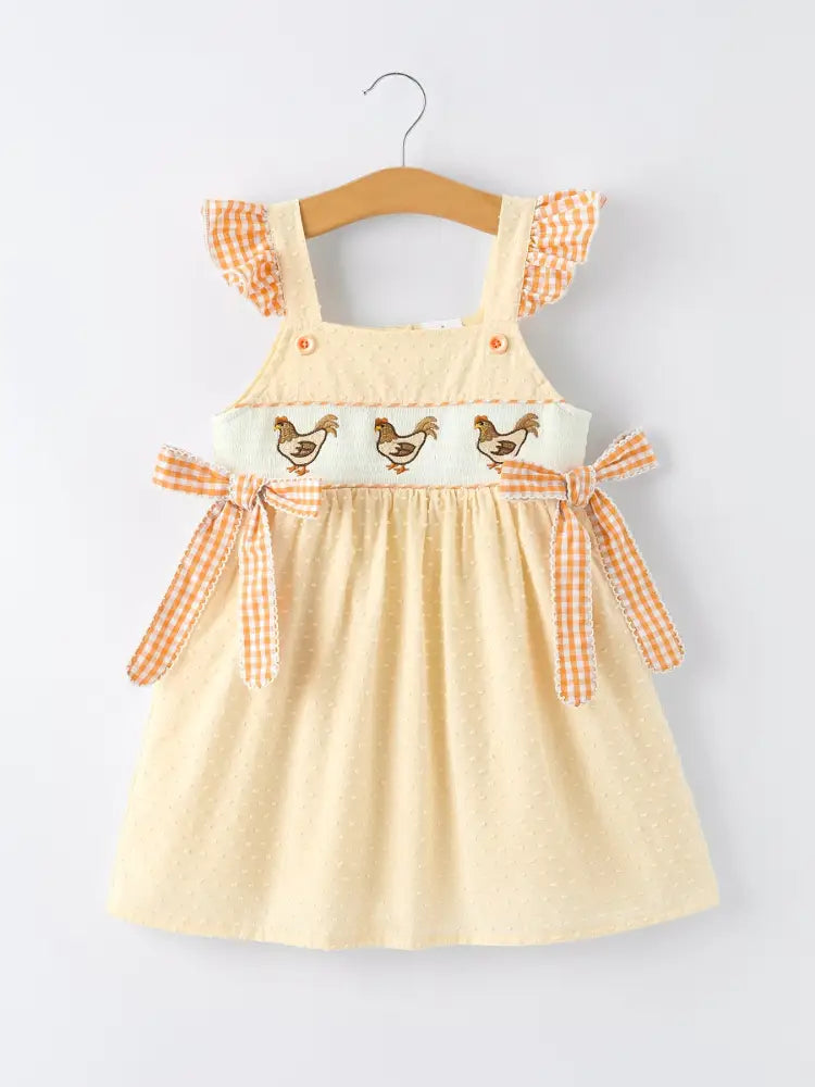 Farm Girl Chicken Smocked Bow Ruffle Dress - Dress