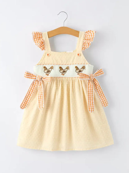 Farm Girl Chicken Smocked Bow Ruffle Dress - Dress