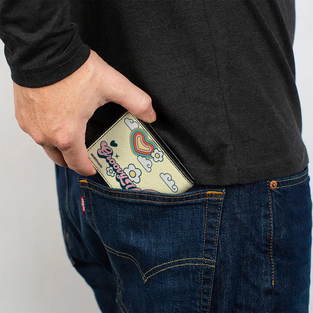 Bi-Fold Wallet - Peanuts Snoopy Flying Ace and Woodstock GROOVY Quotes Collage Yellow Bi-Fold Wallets