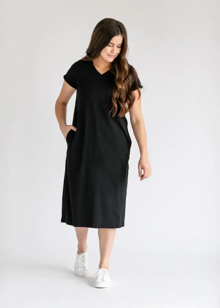 Finley V-neck T-shirt Dress Black / XS IC Dresses
