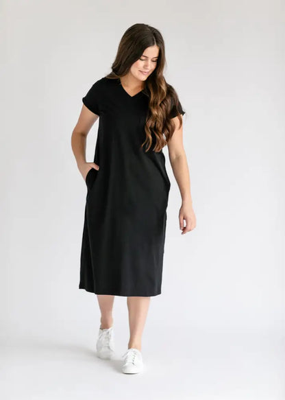Finley V-neck T-shirt Dress Black / XS IC Dresses