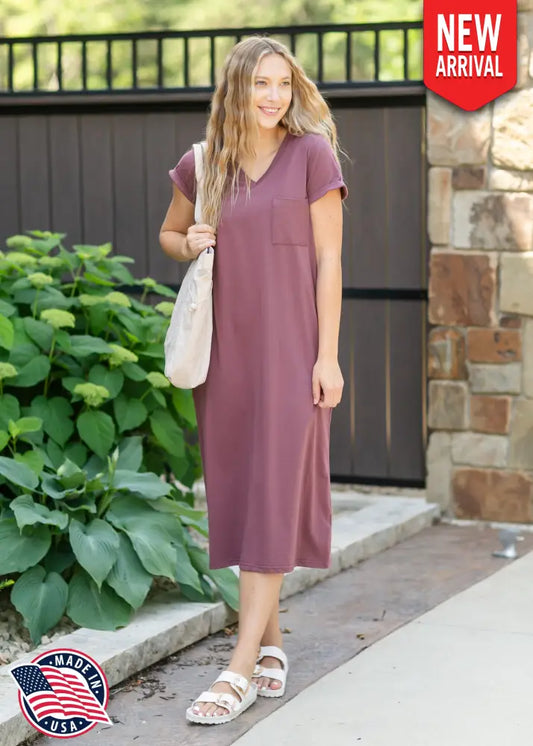 Finley V-neck T-shirt Dress Mulberry / XS IC Dresses