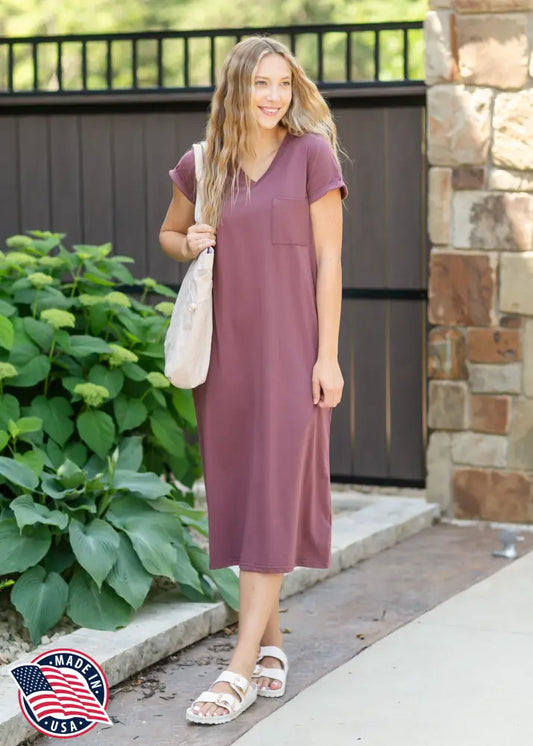 Finley V-neck T-shirt Dress Mulberry / XS IC Dresses