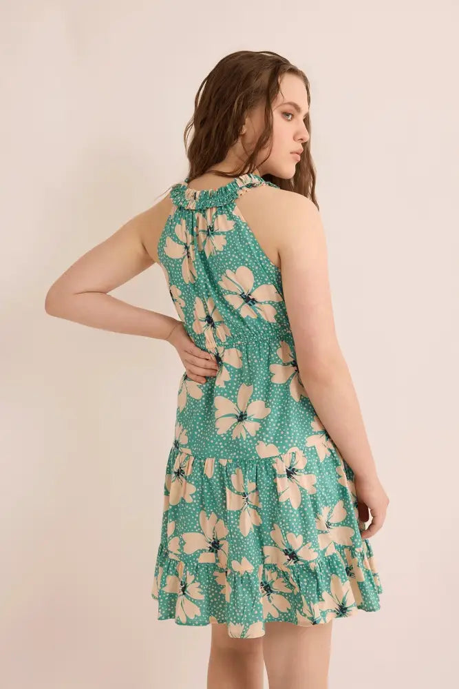 Fiona’s Floral A-Line Dress In Turquoise - Dress & Romper