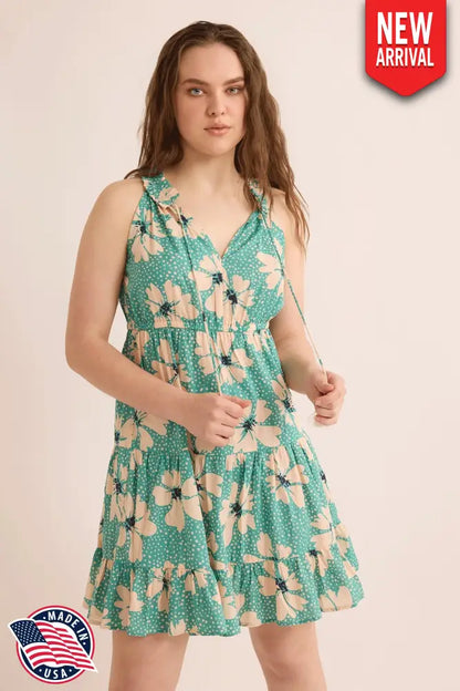 Fiona’s Floral A-Line Dress In Turquoise - Small - Dress & Romper