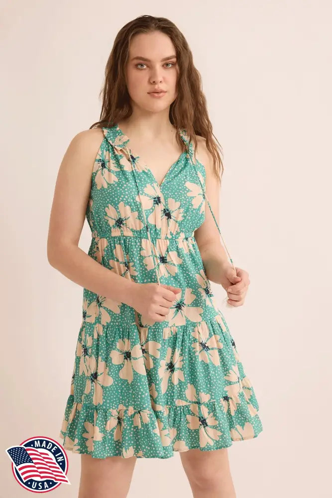 Fiona’s Floral A-Line Dress In Turquoise - Small - Dress & Romper