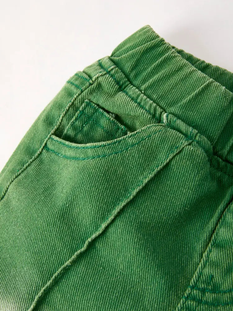 Green Flared Elastic Jeans - Jeans