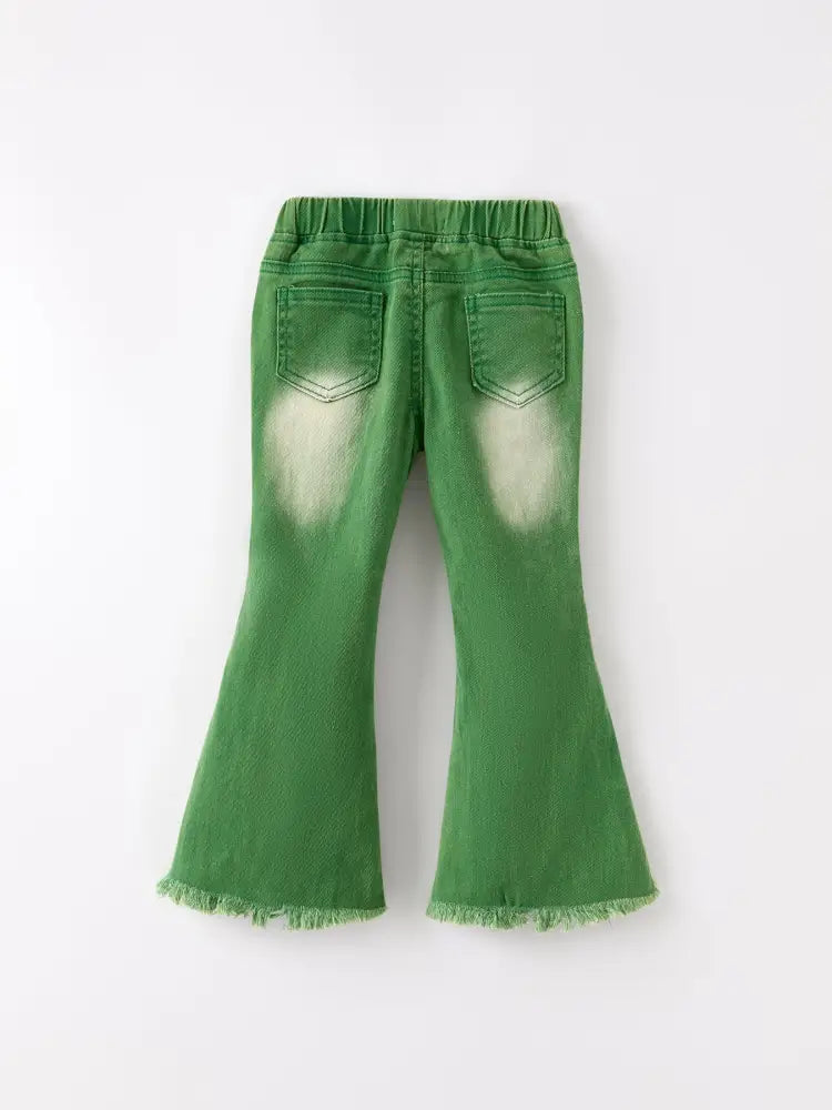 Green Flared Elastic Jeans - Jeans