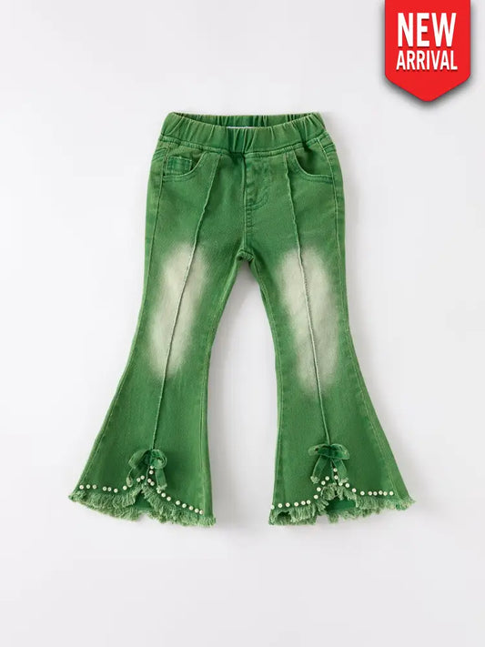 Green Flared Elastic Jeans - Jeans