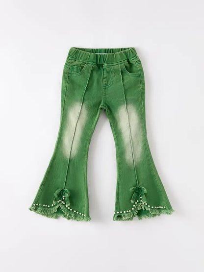 Green Flared Elastic Jeans - Jeans