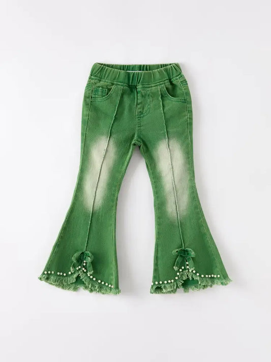 Green Flared Elastic Jeans - Jeans