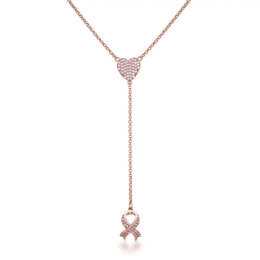 Rose Gold Plated Pink Ribbon ’Y’ Necklace - Necklaces