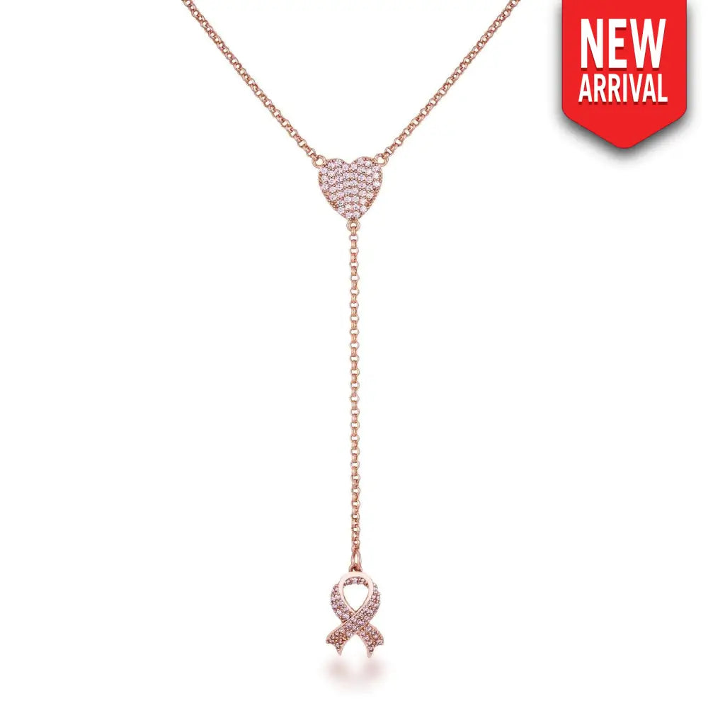 Rose Gold Plated Pink Ribbon ’Y’ Necklace - Necklaces