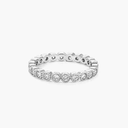 Rhodium Plated Dotted Clear CZ Round Bezel Eternity Ring - Rings