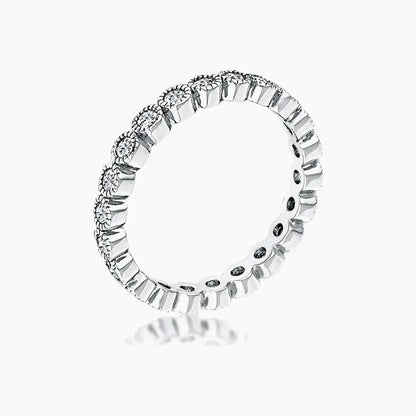 Rhodium Plated Dotted Clear CZ Round Bezel Eternity Ring - Rings