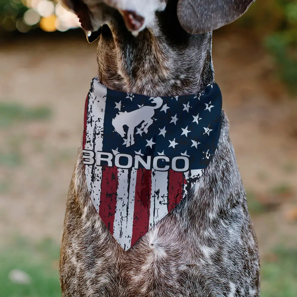 Pet Bandana - Ford BRONCO Americana Stars and Stripes Weathered Red/White/Blue - Pet Bandanas