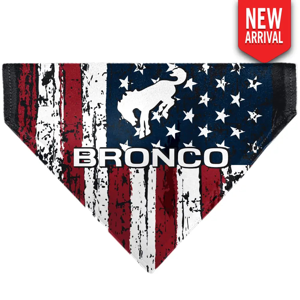 Pet Bandana - Ford BRONCO Americana Stars and Stripes Weathered Red/White/Blue - Pet Bandanas