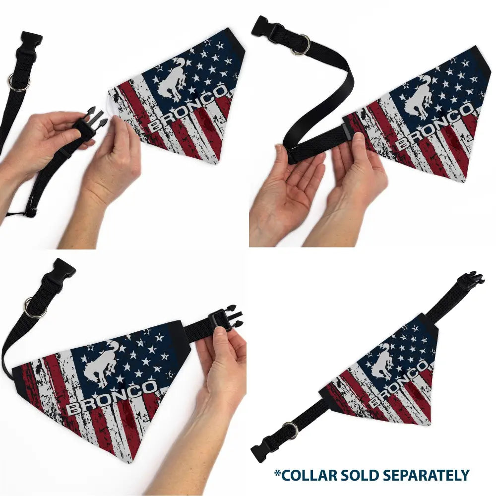 Pet Bandana - Ford BRONCO Americana Stars and Stripes Weathered Red/White/Blue - Pet Bandanas