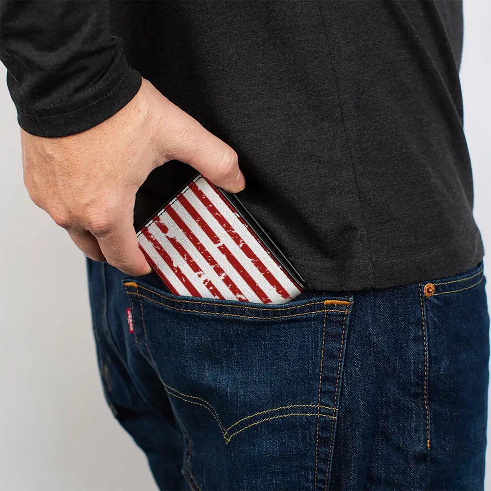 Bi-Fold Wallet - FORD Script Americana Flag Weathered White Red Blue Bi-Fold Wallets