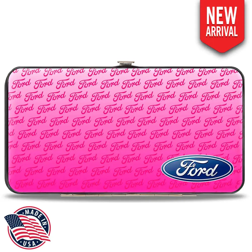 Hinged Wallet - Ford Oval CORNER w Text PINK Hinged Wallets