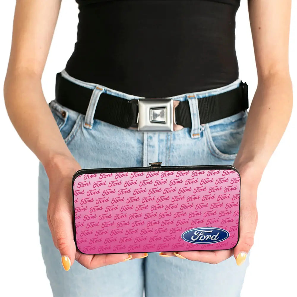 Hinged Wallet - Ford Oval CORNER w Text PINK Hinged Wallets