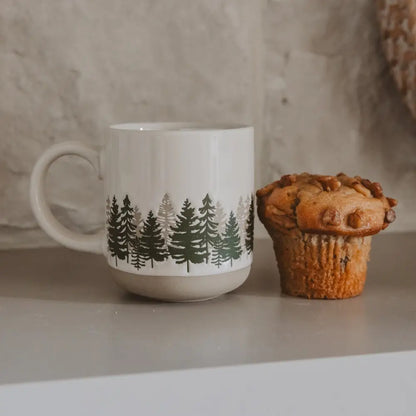 Forest 14 oz Cream Stoneware Coffee Mug - Coffee Mugs