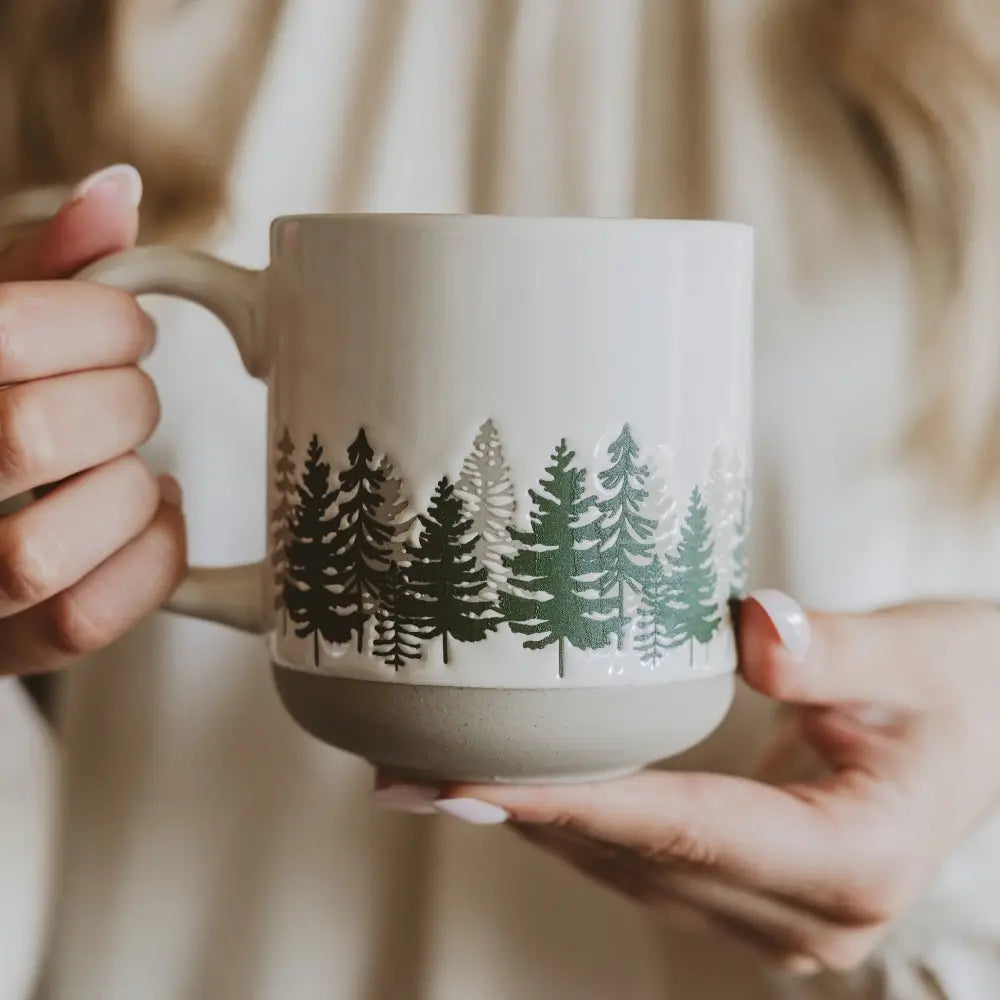 Forest 14 oz Cream Stoneware Coffee Mug - Coffee Mugs