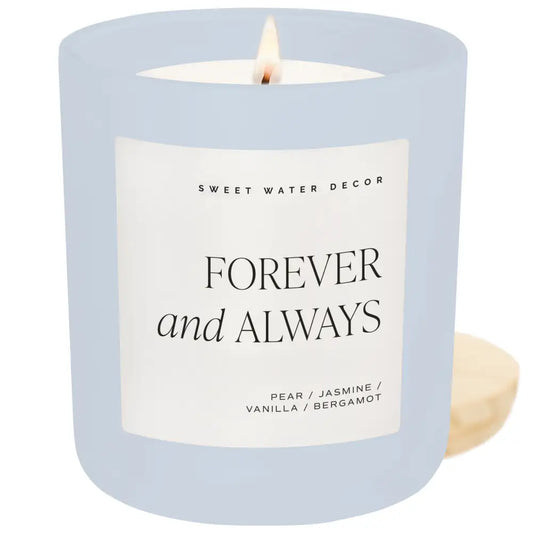 Forever and Always Soy Candle - Blue Matte Jar - 15 oz (Cashmere and Vanilla) - Candles