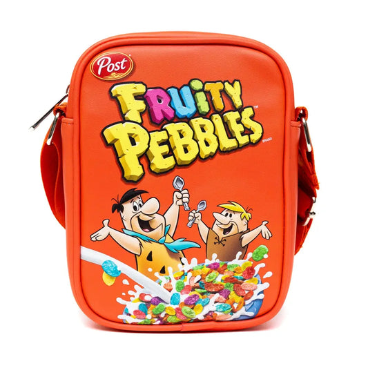 The Flintstones Bag Cross Body Fruity Pebbles Fred and Barney Cereal Box Replica Bright Red Vegan Leather Crossbody Bags