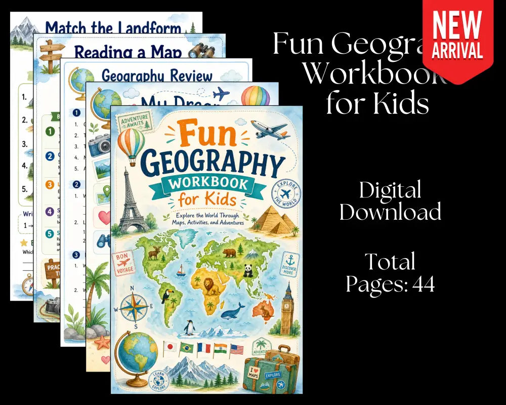 Fun Geography Workbook for Kids - Digital Download