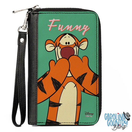 Women’s PU Zip Around Wallet Rectangle - Winne the Pooh Tigger Smiling FUNNY Pose Clutch Zip Around Wallets