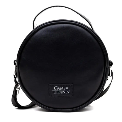 Game of Thrones Vegan Leather Round Crossbody Bag with Adjustable Straps House of Stark Sigil Debossed and Filigree