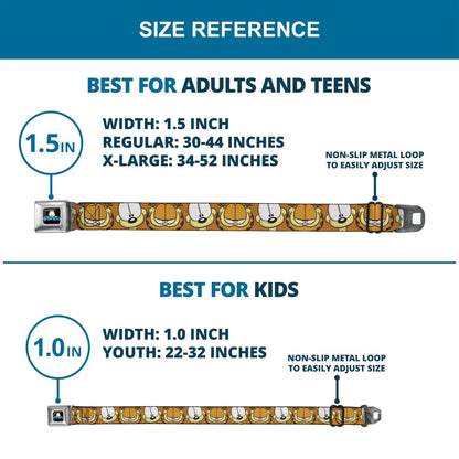 GARFIELD Pose Title Logo Full Color Black Seatbelt Belt - Garfield and Odie Faces Close-Up Orange Webbing Seatbelt Belts