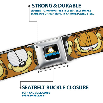 GARFIELD Pose Title Logo Full Color Black Seatbelt Belt - Garfield and Odie Faces Close-Up Orange Webbing Seatbelt Belts