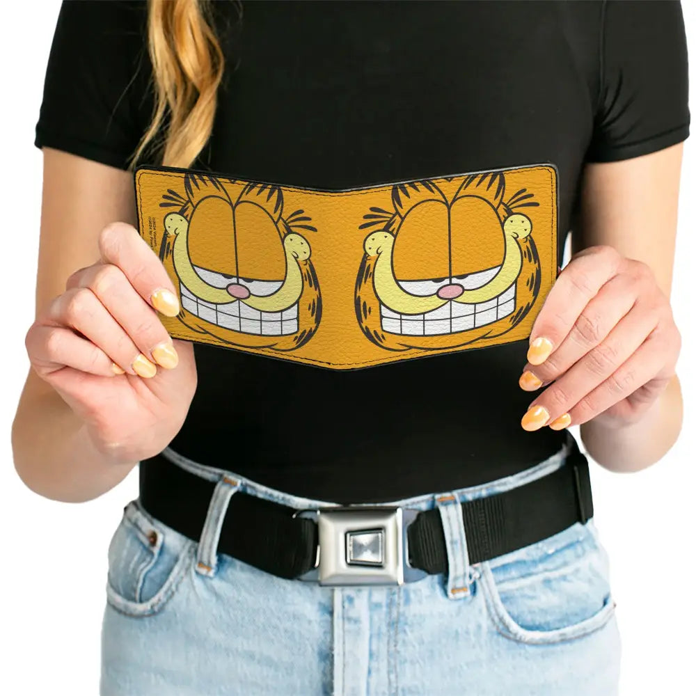 Bi-Fold Wallet - Garfield Smiling Face Character Close-Up Orange Bi-Fold Wallets