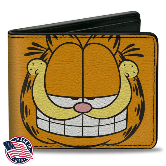 Bi-Fold Wallet - Garfield Smiling Face Character Close-Up Orange Bi-Fold Wallets