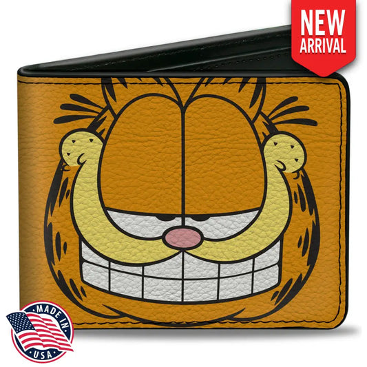 Bi-Fold Wallet - Garfield Smiling Face Character Close-Up Orange Bi-Fold Wallets