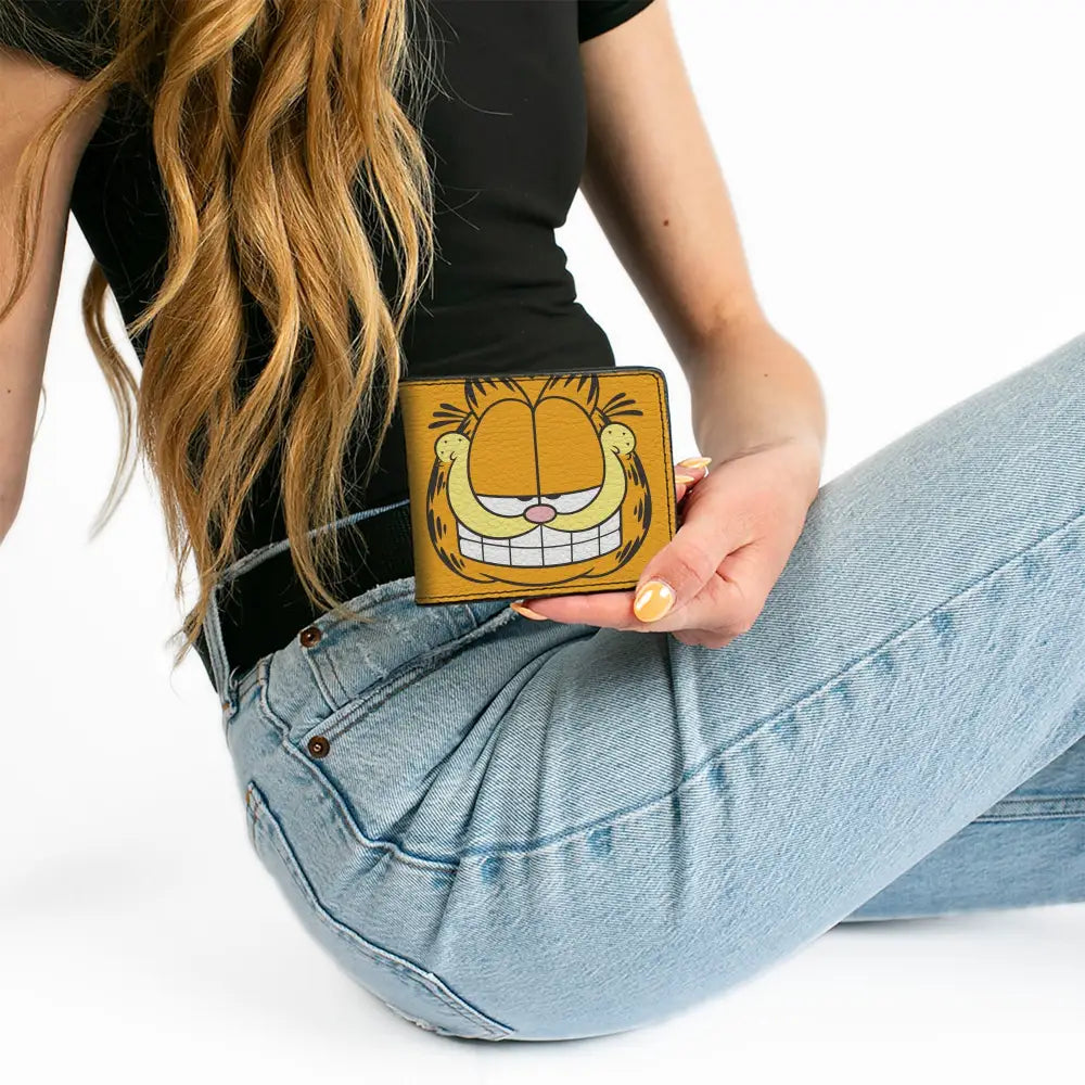 Bi-Fold Wallet - Garfield Smiling Face Character Close-Up Orange Bi-Fold Wallets