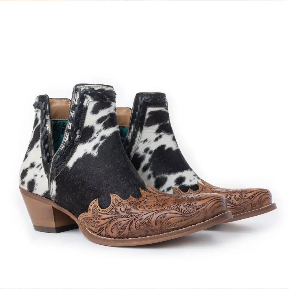 Myra Georgina Hairon Boots for Women - Spilt-Top Handtooled Pointed Toe Cowgirl Boots for Rustic Rodeo Glam - SHOES