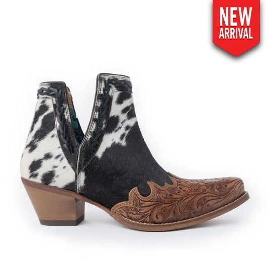 Myra Georgina Hairon Boots for Women - Spilt-Top Handtooled Pointed Toe Cowgirl Boots for Rustic Rodeo Glam - SHOES