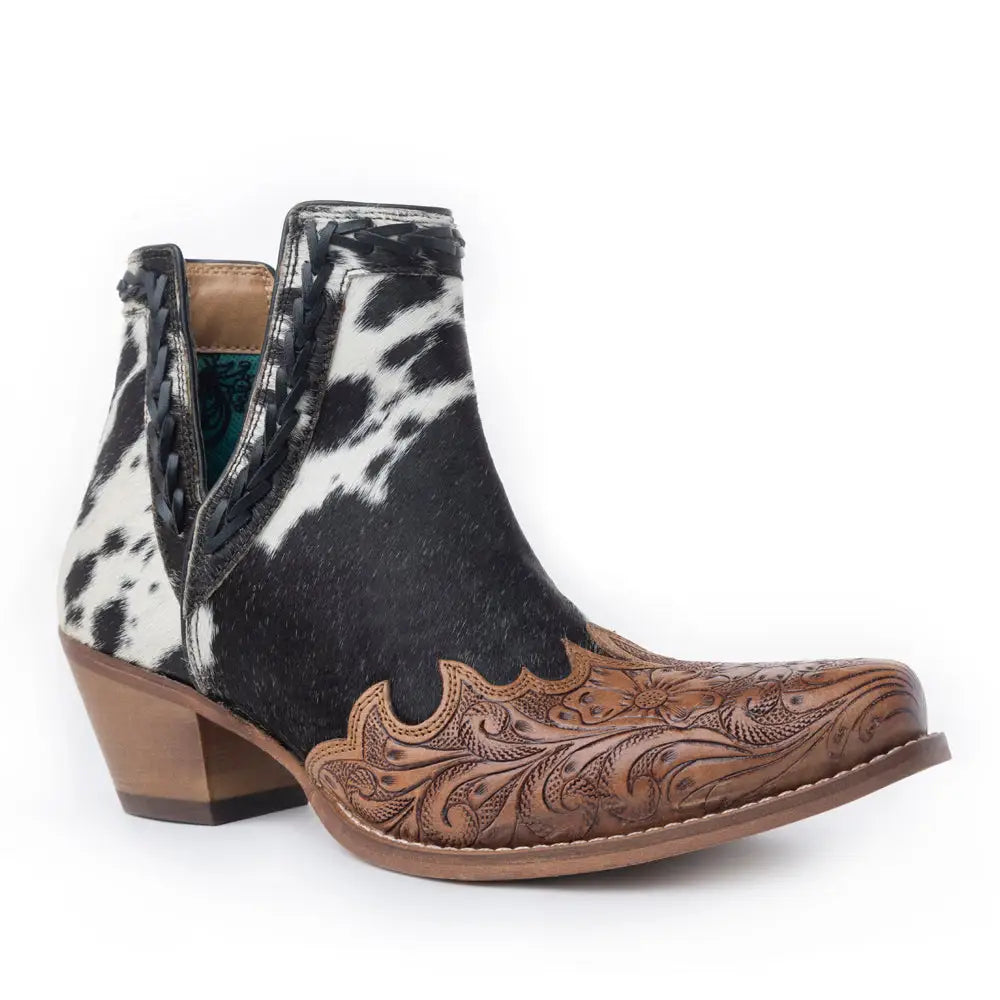Myra Georgina Hairon Boots for Women - Spilt-Top Handtooled Pointed Toe Cowgirl Boots for Rustic Rodeo Glam - SHOES