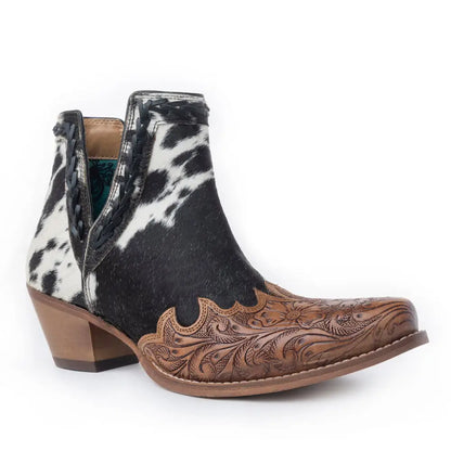 Myra Georgina Hairon Boots for Women - Spilt-Top Handtooled Pointed Toe Cowgirl Boots for Rustic Rodeo Glam - SHOES