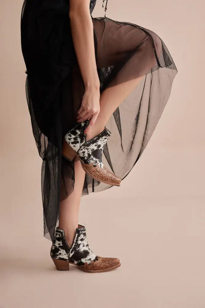 Myra Georgina Hairon Boots for Women - Spilt-Top Handtooled Pointed Toe Cowgirl Boots for Rustic Rodeo Glam - SHOES